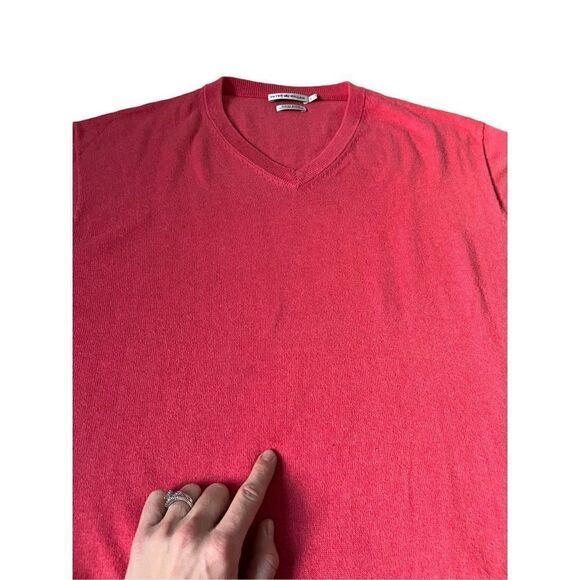 Peter Millar Coral Red V-neck Pullover size L Cotton Cashmere Blend - Picture 3 of 9